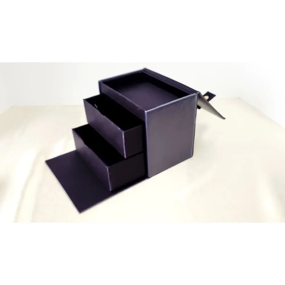 Boucheron France 3 Tier Faux Snakeskin Purple Jewelry Box 2 Drawers Luxury